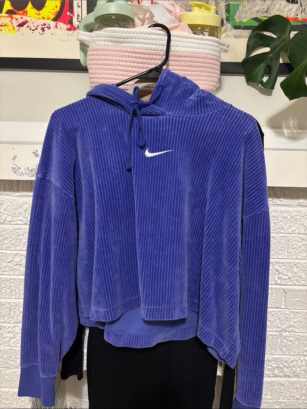 Nike Purple Ribbed Velour Hooded Pullover